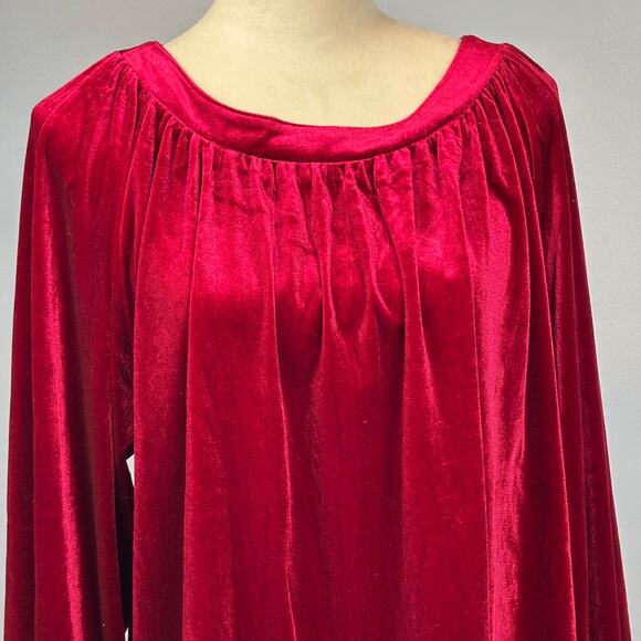 Umgee Red Velvet Blouson Long Sleeve Small Holiday Party Oversize Blouse Top - Picture 5 of 10